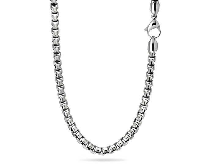 6mm box link chain necklace in stainless steel by Taormina Jewelry