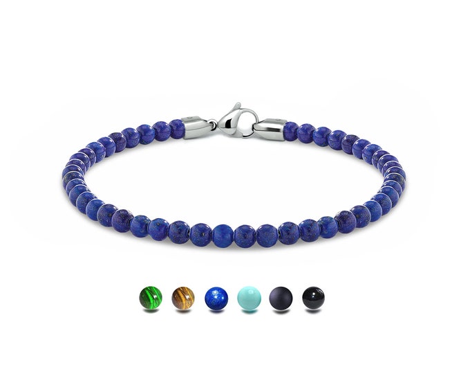 SPIRITUAL Lapis Lazuli bead bracelet in stainless steel, 4mm by Taormina Jewelry