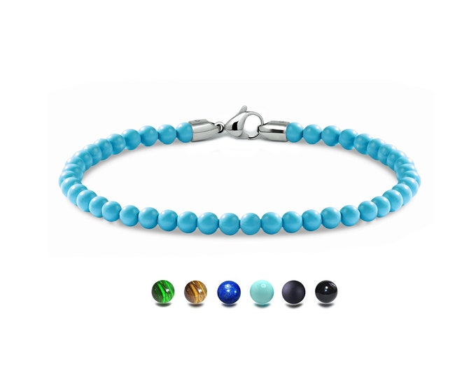 SPIRITUAL Turquoise beads bracelet in stainless steel, 4mm by Taormina Jewelry