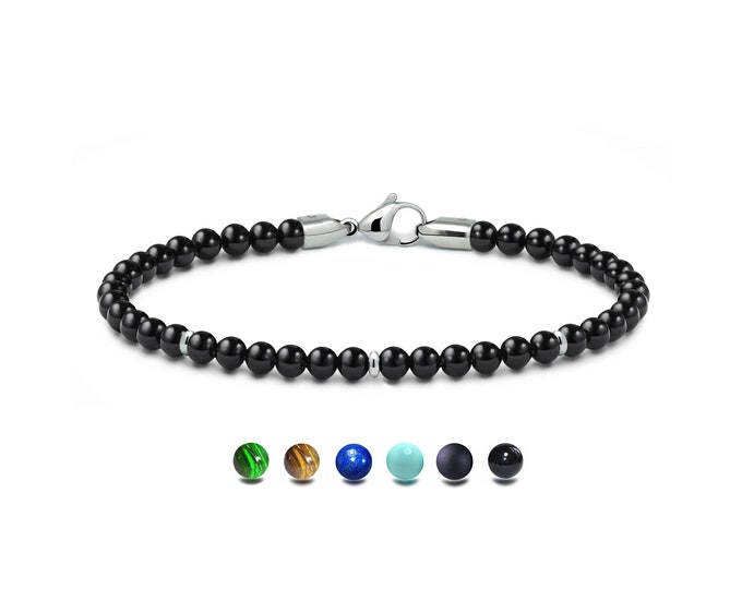 DELICATE spiritual beads bracelet with elements in stainless steel and black onyx, 4mm by Taormina Jewelry