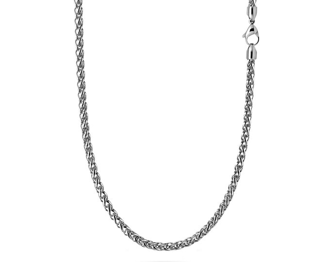 4mm wheat chain necklace in stainless steel by Taormina Jewelry
