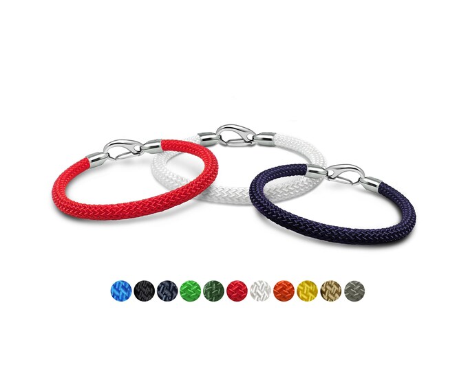 NAUTICA colored 5mm rope bracelet with a snap hook lanyard carabiner clasp in stainless steel by Taormina Jewelry