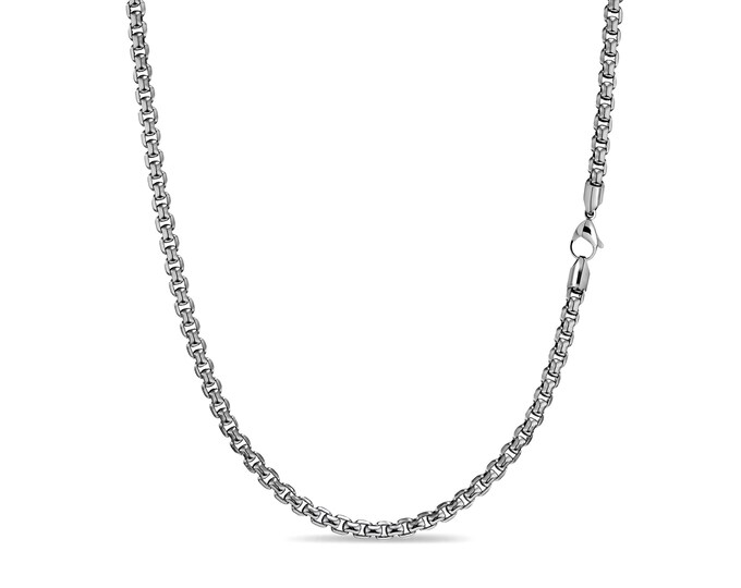 4mm box link chain necklace in stainless steel by Taormina Jewelry