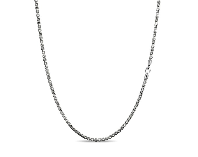 2mm box link chain necklace in stainless steel by Taormina Jewelry
