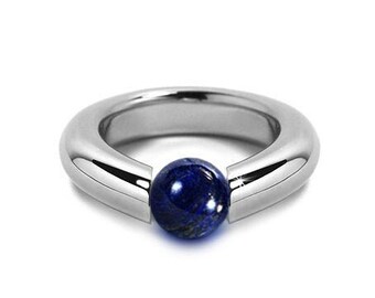 Modern Lapis Lazuli Tension Set Ring Stainless Steel by Taormina Jewelry