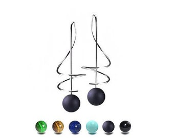 FILO Music key shaped wire drop earrings with semiprecious sphere in stainless steel by Taormina Jewelry