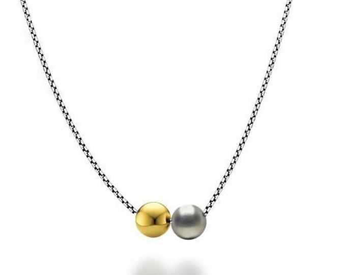 PALLINE double two tone stainless steel & gold beads necklace by Taormina Jewelry