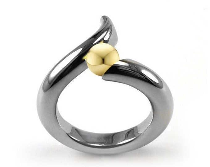Gold and Stainless Steel swirl bypass Ring Tension Set by Taormina Jewelry