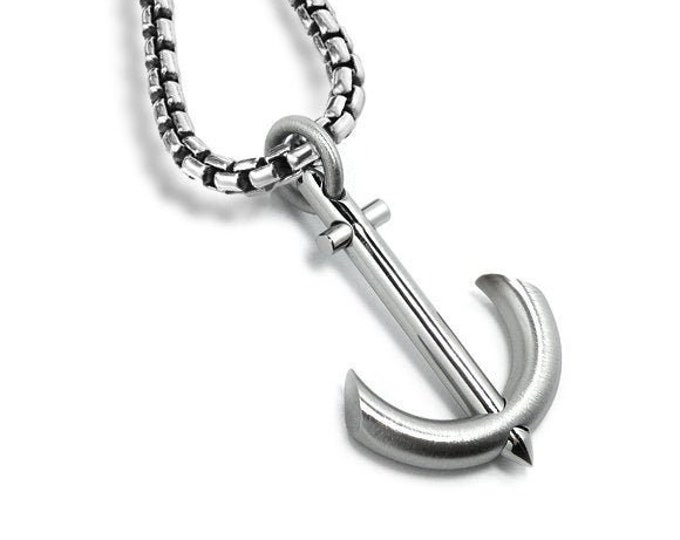 Modern anchor pendant in stainless steel by Taormina Jewelry