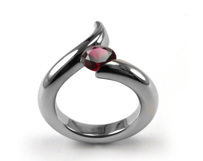 1ct Garnet Bypass Swirl Tension Set Ring in Stainless Steel by Taormina Jewelry