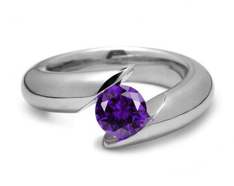 1ct Amethyst Bypass Tension Set Ring in Stainless Steel by Taormina Jewelry