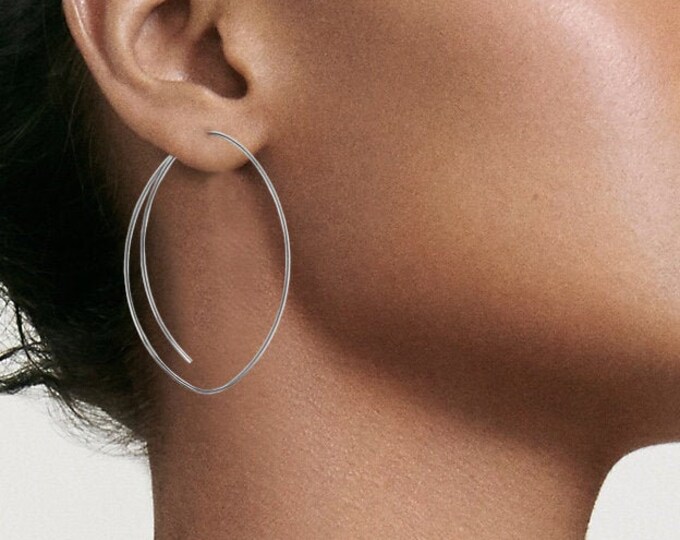 Thin wire earrings Stainless Steel Oblong Earrings Oval Eye Shaped by Taormina Jewelry