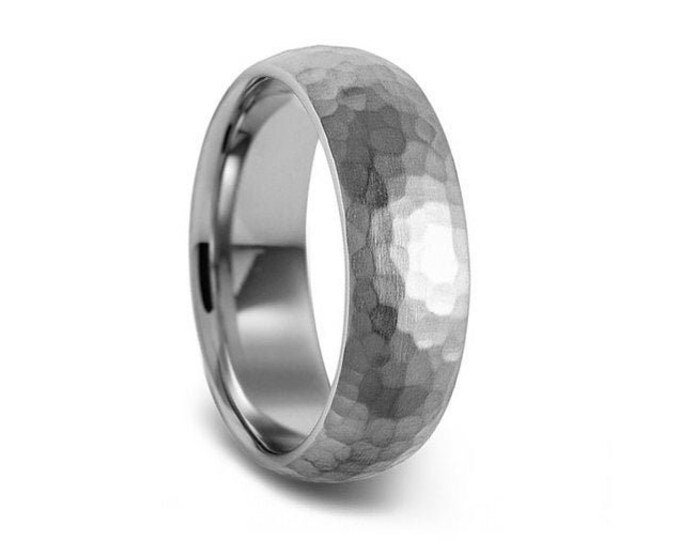 Hammered 4mm 5mm 6mm Stainless Steel Wedding Band Comfort Fit Dome by Taormina Jewelry