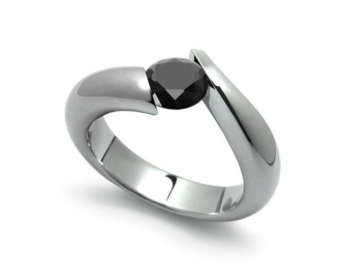 1ct Black Diamond Bypass Tension Set Ring in Stainless Steel by Taormina Jewelry