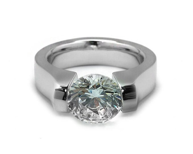 1.5ct White Sapphire High setting Tension Set Engagement Ring by Taormina Jewelry