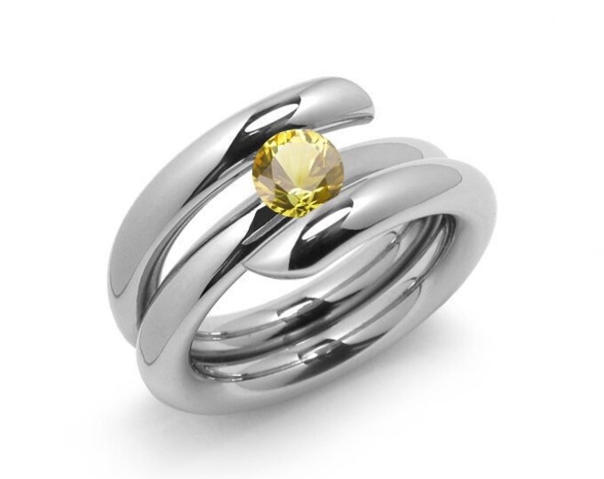 1ct Yellow Sapphire High Setting Bypass Tension Set Ring in Stainless Steel by Taormina Jewelry