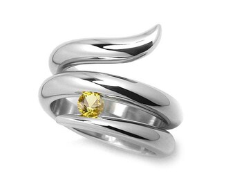 0.50ct Yellow Sapphire Tension set Statement Snake shaped Ring in Stainless Steel by Taormina Jewelry