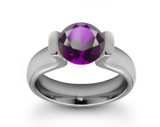 1.5ct Amethyst Lyre shaped Tension Set Ring in Stainless Steel by Taormina Jewelry