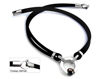 Black Pearl Rubber and Stainless Steel Necklace Tension Set by Taormina Jewelry