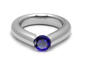 1.5ct Blue Sapphire Engagement Tension High Setting Ring in Stainless Steel by Taormina Jewelry