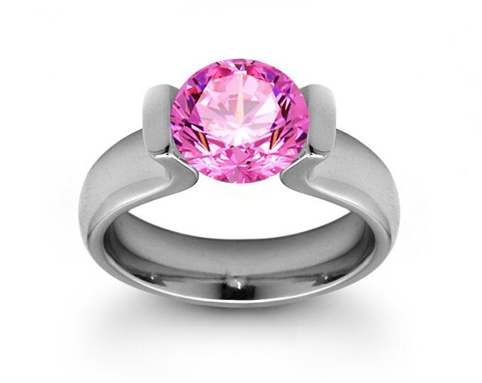 1.5ct Pink Sapphire Lyre shaped Tension Set Ring in Stainless Steel by Taormina Jewelry