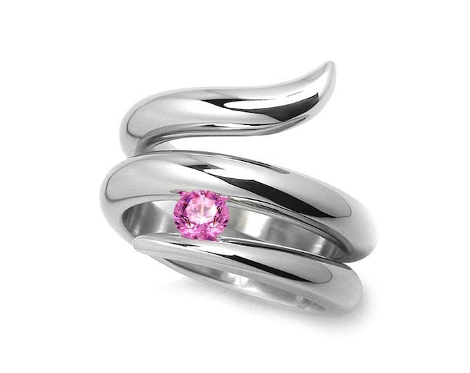 0.50ct Pink Sapphire Tension set Statement Snake shaped Ring in Stainless Steel by Taormina Jewelry