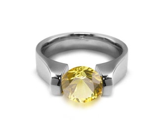 2ct Yellow Sapphire High setting Tension Set Engagement Ring by Taormina Jewelry