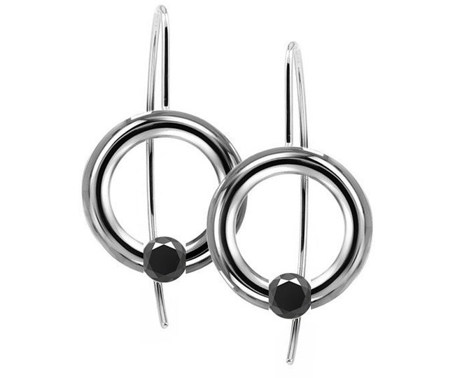 Black Diamond Tension Set Drop Earrings Stainless Steel by Taormina Jewelry