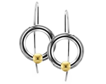 Gold Spheres Tension Set Drop Earrings in Stainless Steel by Taormina Jewelry