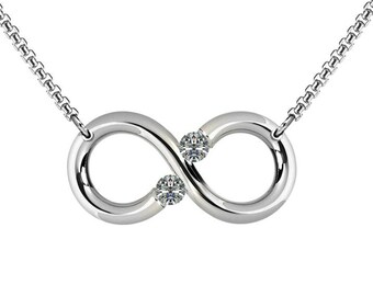 Infinity Necklace with tension set White Sapphires in Stainless Steel by Taormina Jewelry
