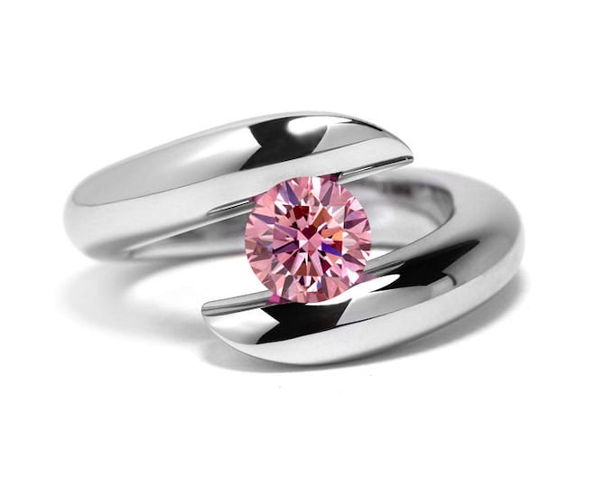 1ct Pink Sapphire Ring Bypass Tension Set Mounting in Stainless Steel by Taormina Jewelry