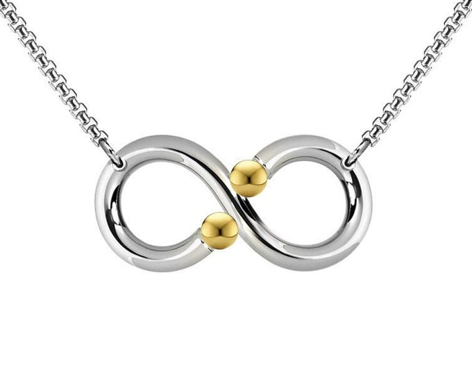 Infinity Necklace with Tension Set Gold spheres in Steel Stainless by Taormina Jewelry