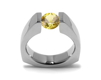 1.5ct Yellow Sapphire Triangular Shaped Tension Set Ring by Taormina Jewelry