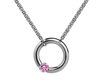 Pink Sapphire tension set V necklace in Stainless Steel by Taormina Jewelry