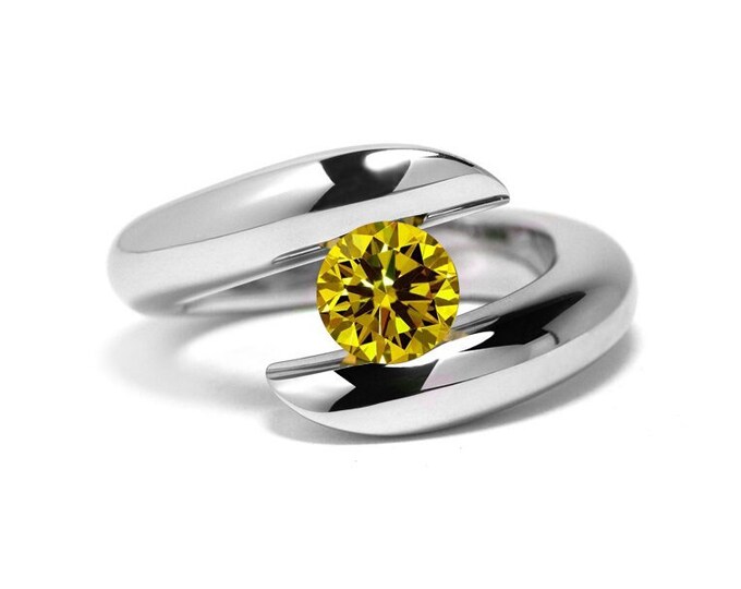 1ct Yellow Sapphire Ring Bypass Tension Set Mounting in Stainless Steel by Taormina Jewelry