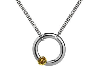 Yellow Sapphire tension set V necklace in Stainless Steel by Taormina Jewelry