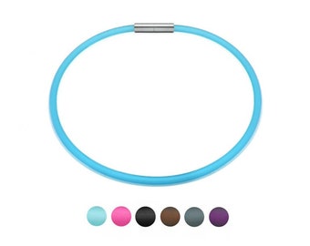 Tubular frosted colored 5mm rubber chokers with bayonet twist clasp in stainless steel by Taormina Jewelry