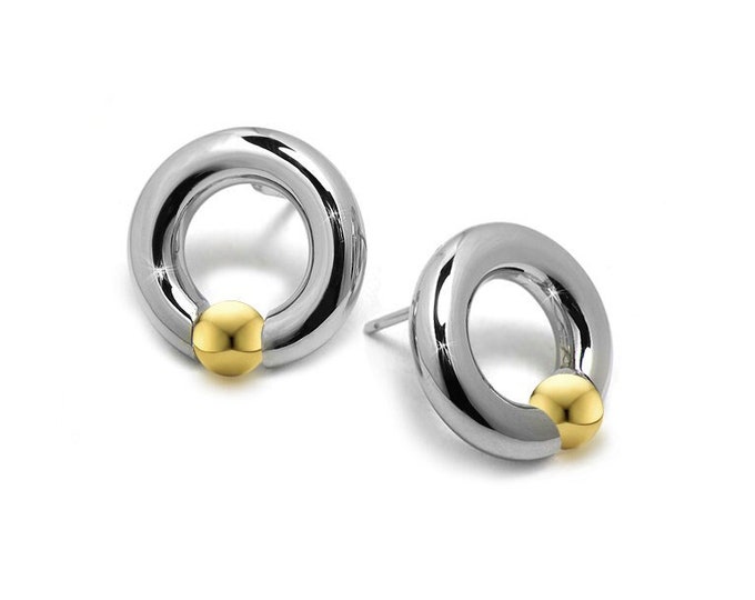 LUNA Circle donuts stud earrings with tension set Gold spheres in stainless steel by Taormina Jewelry