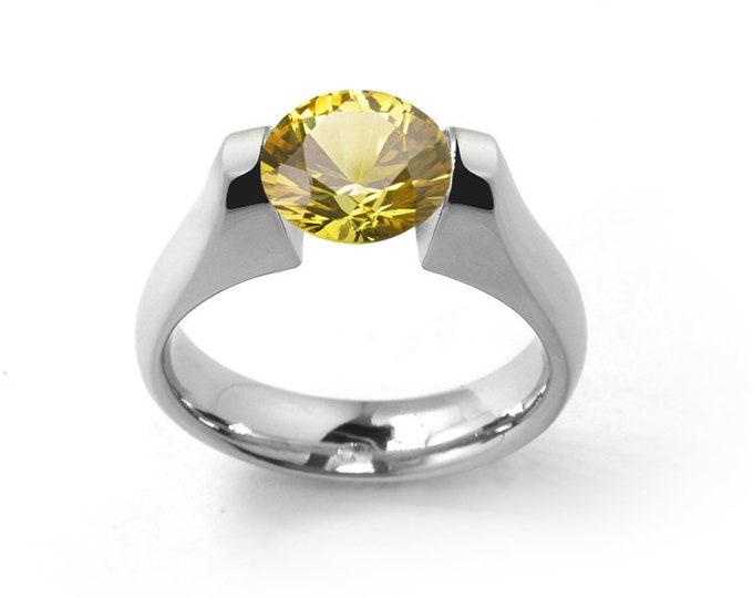 1ct Yellow Sapphire Engagement Ring Tension Set in Stainless Steel by Taormina Jewelry