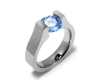 1ct Blue Topaz High setting Tension Set Engagement Ring by Taormina Jewelry