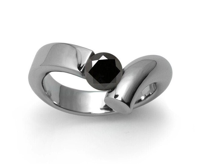 1ct Black Onyx Bypass Tension Set Ring in Two Tone Stainless Steel by Taormina Jewelry