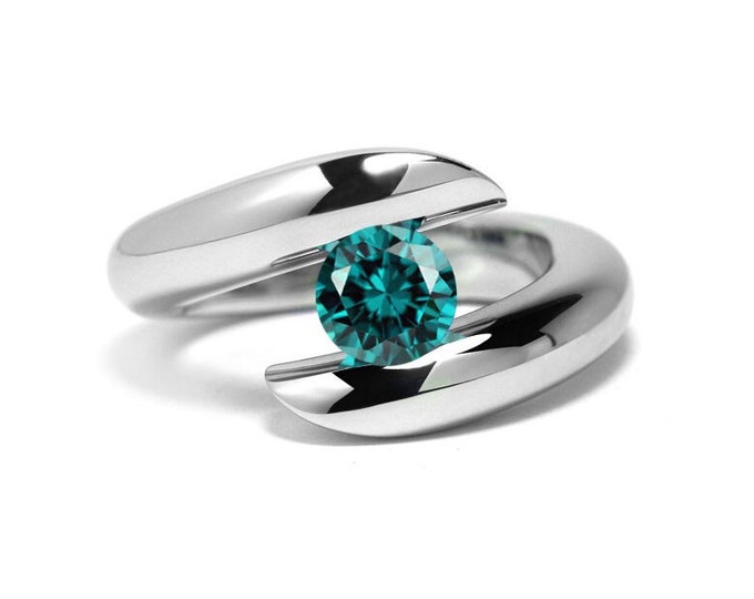 1ct Blue Topaz Ring Bypass Tension Set Mounting in Stainless Steel by Taormina Jewelry
