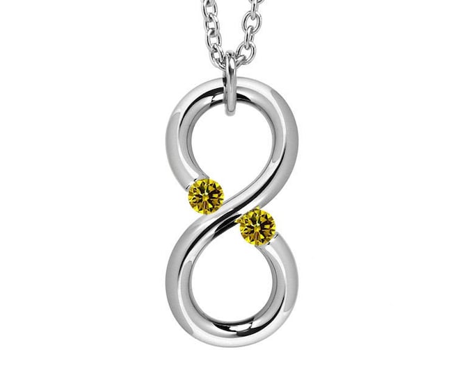 Yellow Sapphire Modern Infinity Pendant Tension Set Steel Stainless by Taormina Jewelry