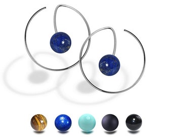 Lapis Lazuli round drop wire earrings in stainless steel by Taormina jewelry