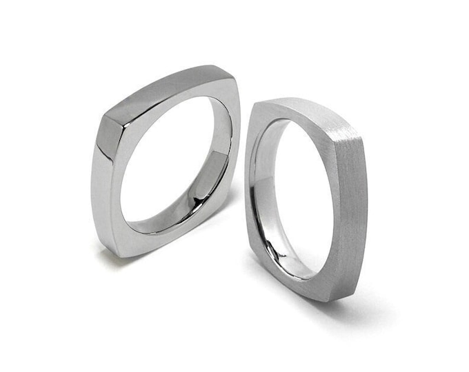 SQUARE flat band ring in 3mm 4mm 5mm 6mm crafted in stainless steel by Taormina Jewelry