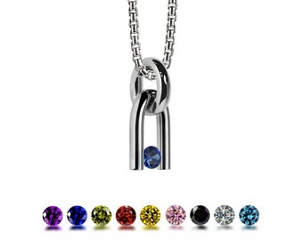DIAPASON shaped pendant with tension set colored gemstone in stainless steel by Taormina Jewelry