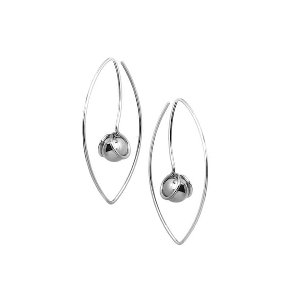 FILO Wire cat eye shaped drop earrings with Sphere in stainless steel by Taormina Jewelry