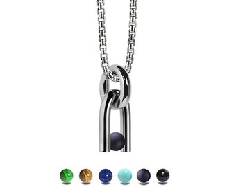 DIAPASON shaped tubular pendant with tension set semiprecious sphere in stainless steel by Taormina Jewelry