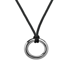 Oval horizontal tubular pendant on textile cord necklace in stainless steel by Taormina Jewelry image 1