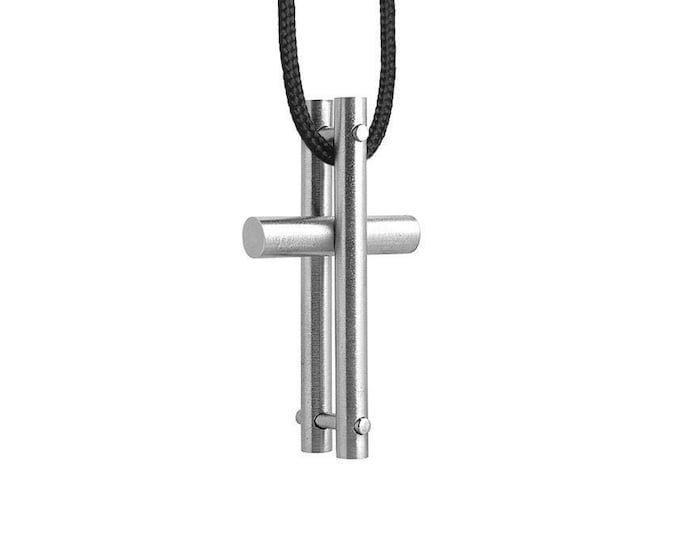 Double rods railway cross pendant in stainless steel by Taormina Jewelry
